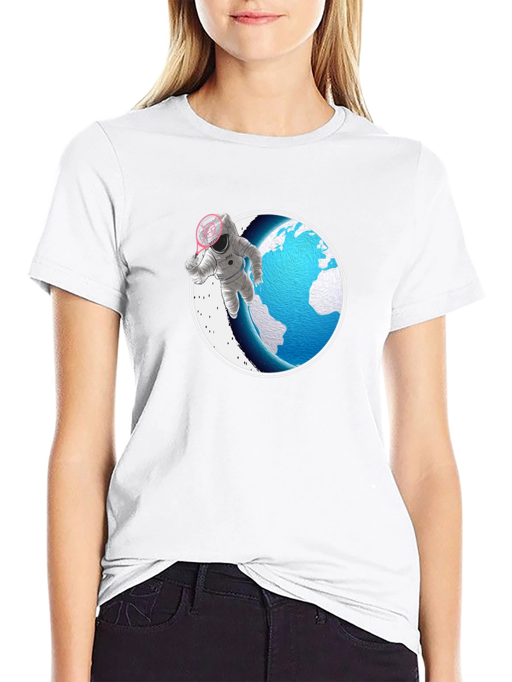 Astronaut Badminton T-Shirt - Space Sports Tee