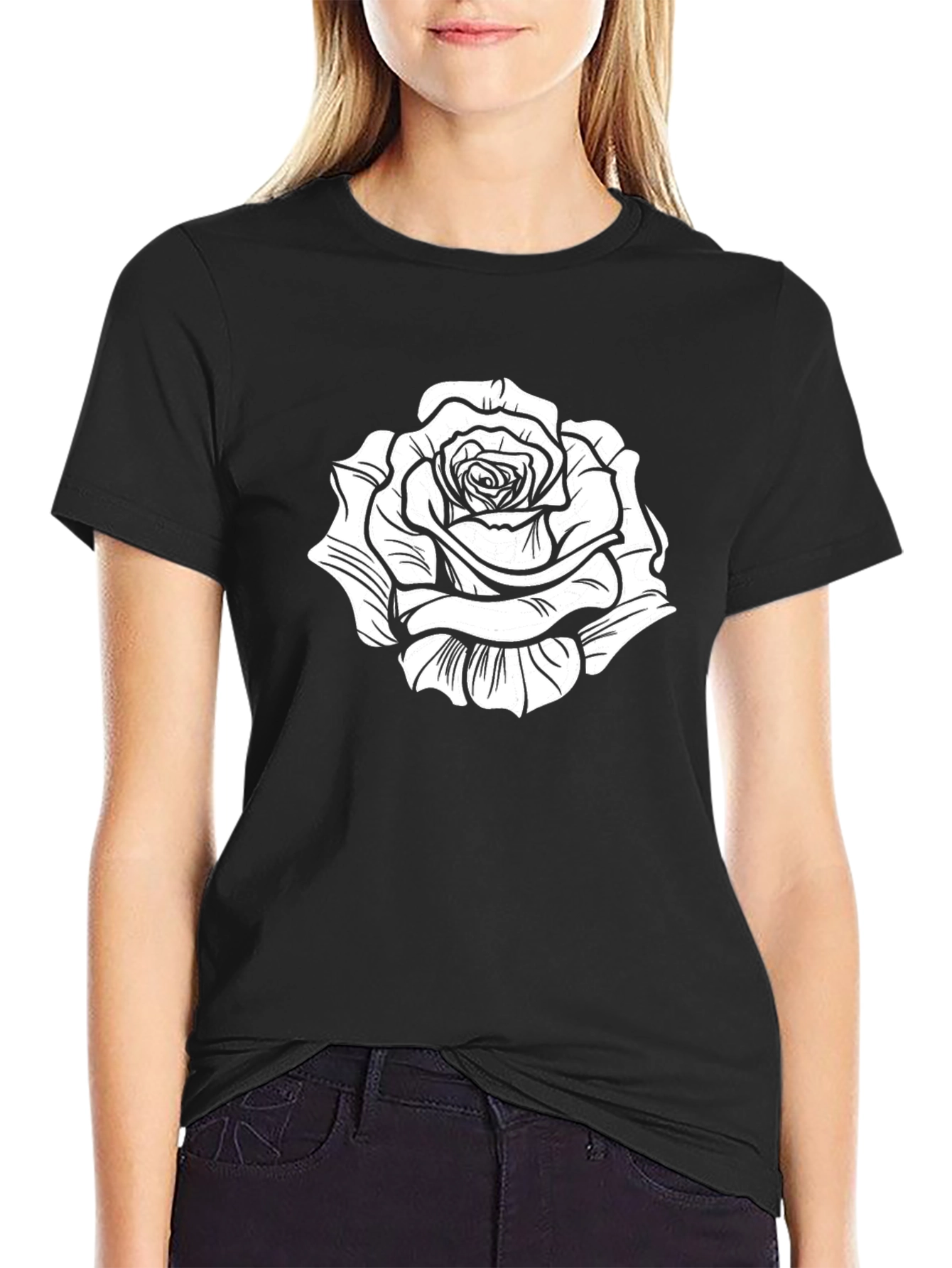 Black Rose Graphic T-Shirt - Stylish Floral Design