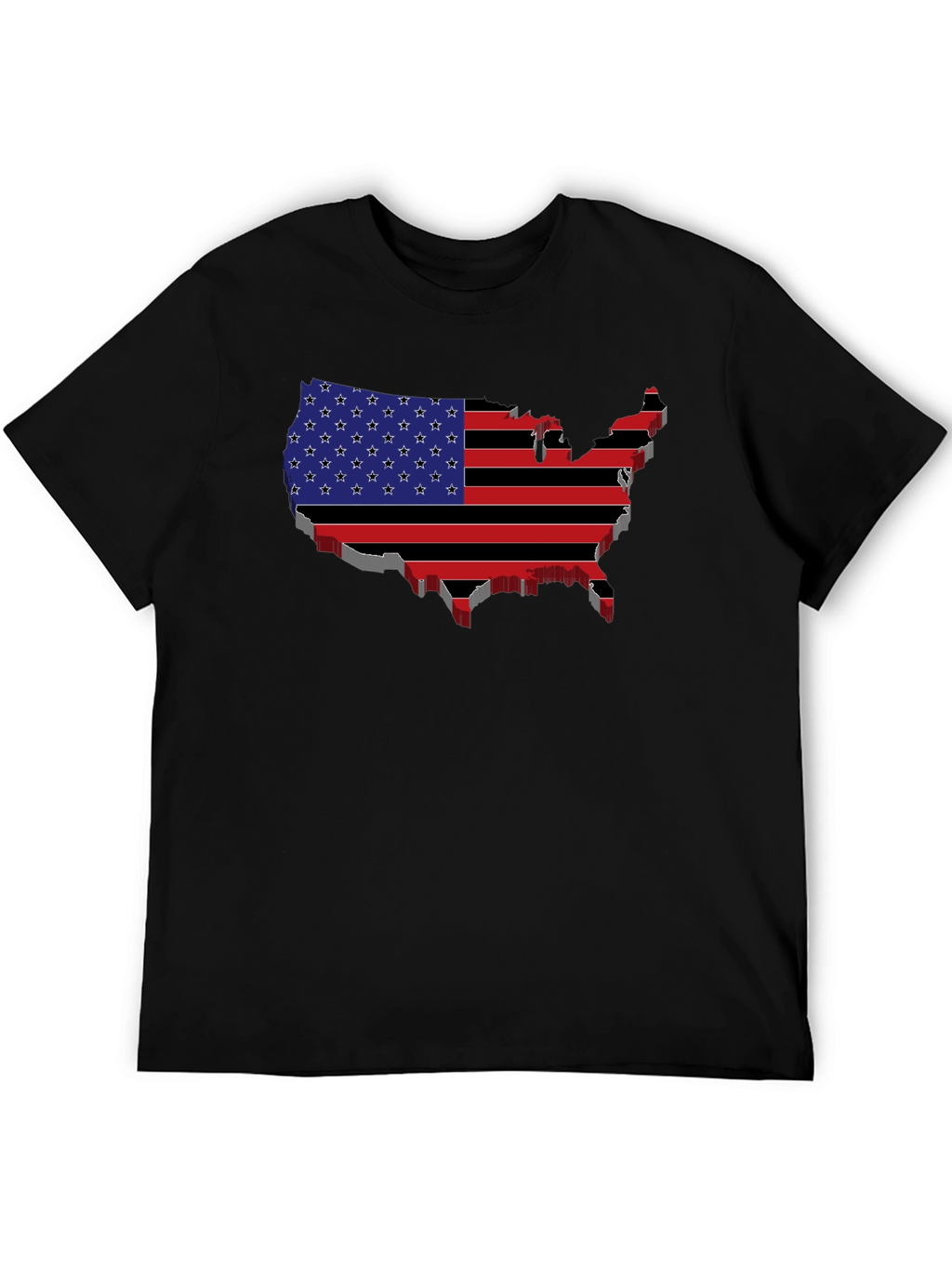 USA Flag Map Black T-Shirt