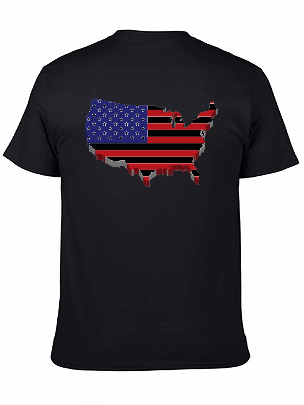 USA Flag Map Black T-Shirt