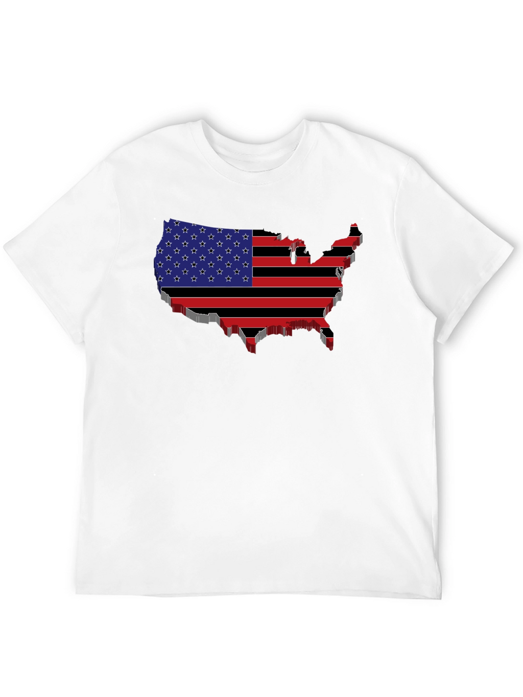 USA Flag Map Black T-Shirt