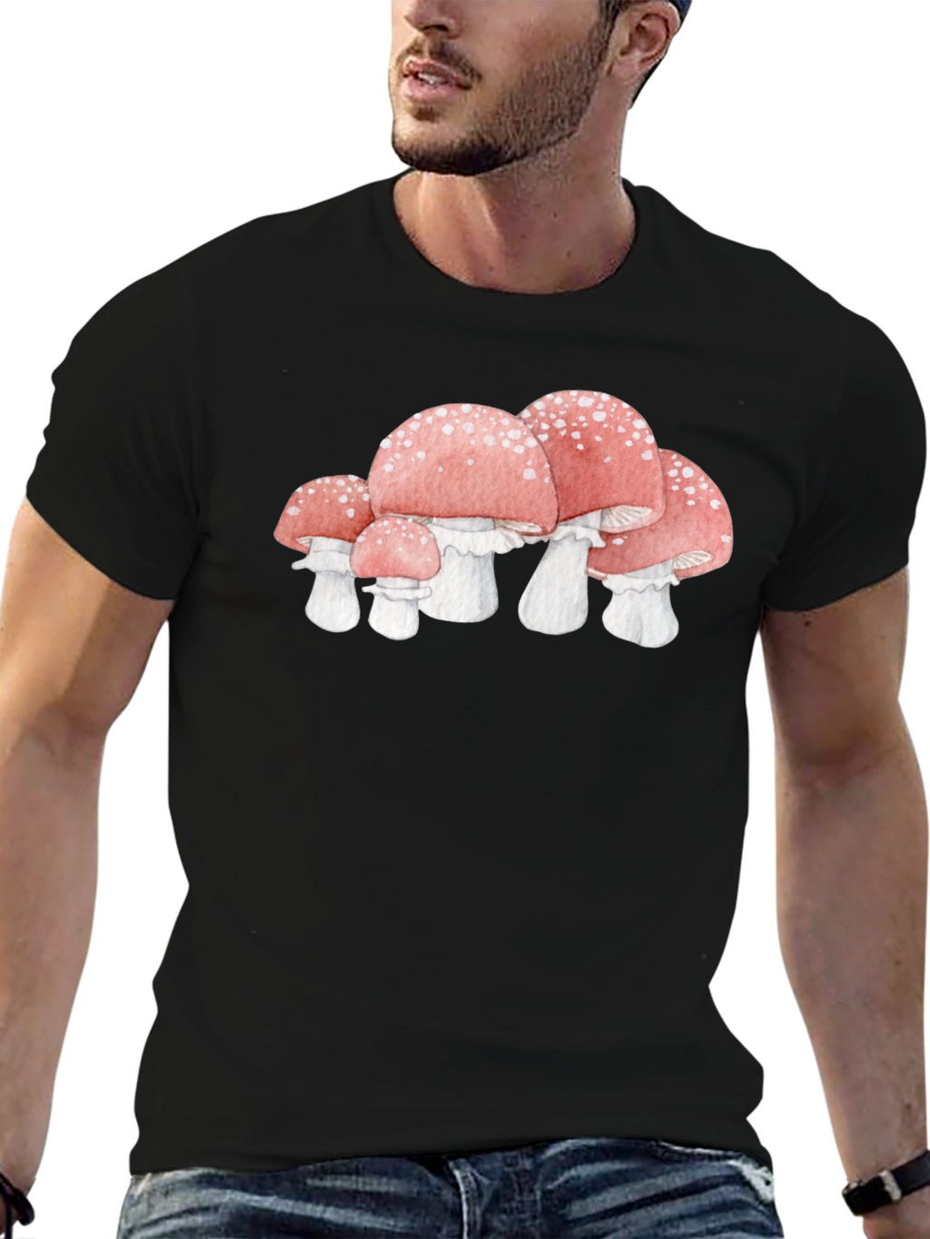 Mushroom Graphic Tee - Whimsical Black T-Shirt