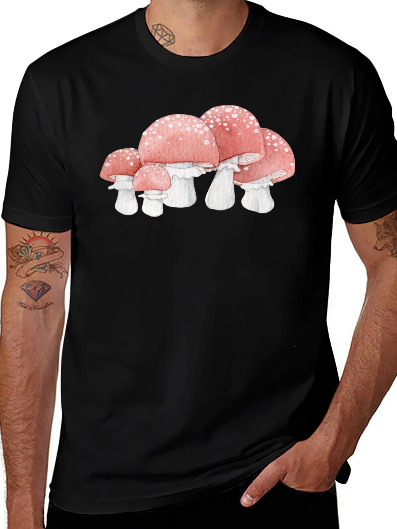 Mushroom Graphic Tee - Whimsical Black T-Shirt