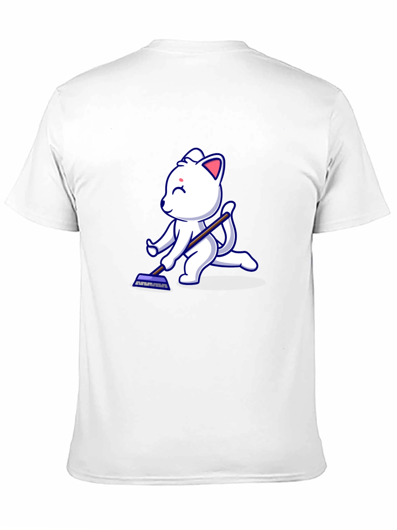 Cute Cat Cleaning T-Shirt - Black Cotton Tee