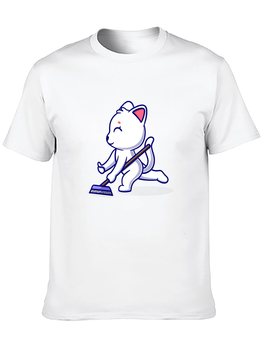 Cute Cat Cleaning T-Shirt - Black Cotton Tee