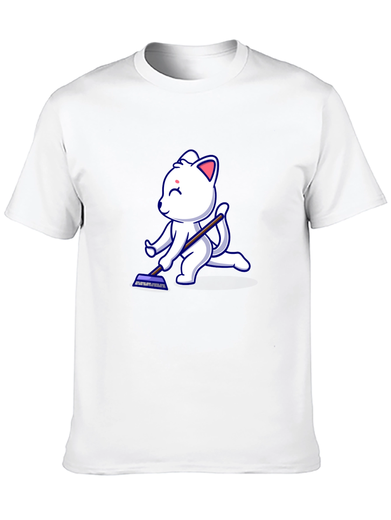 Cute Cat Cleaning T-Shirt - Black Cotton Tee