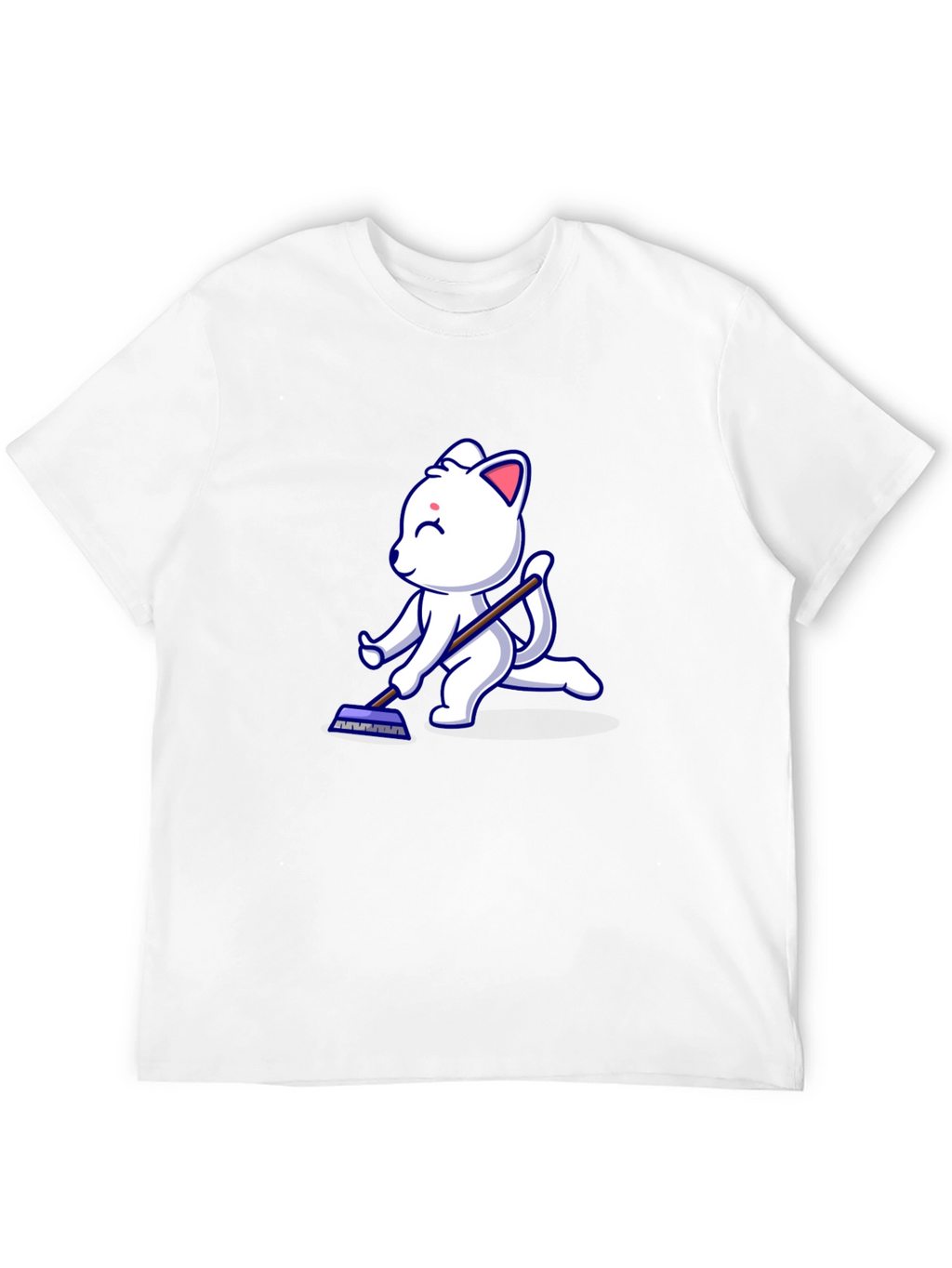 Cute Cat Cleaning T-Shirt - Black Cotton Tee