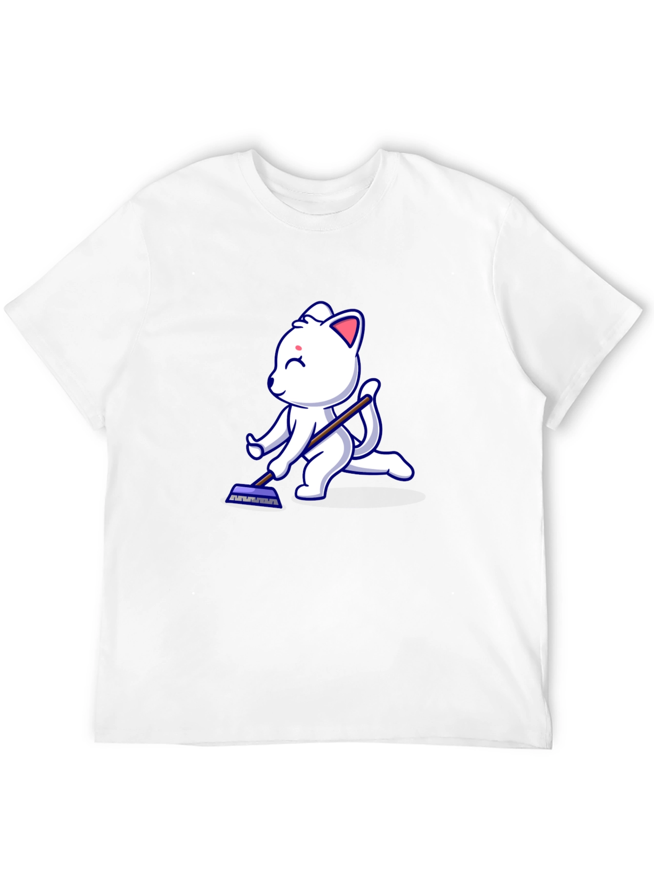 Cute Cat Cleaning T-Shirt - Black Cotton Tee