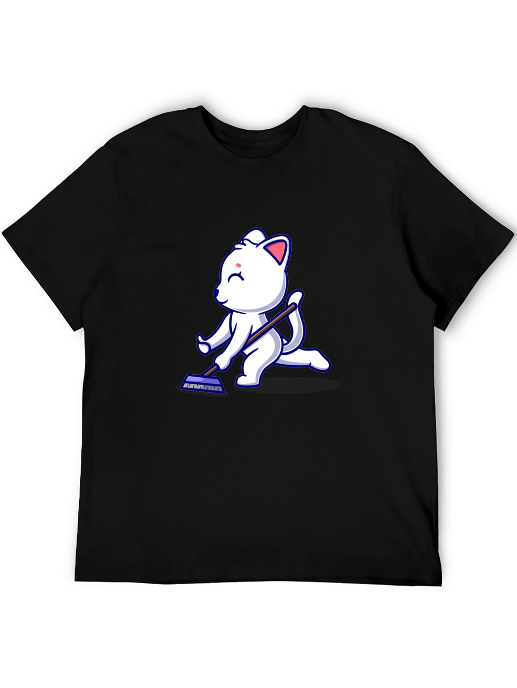 Cute Cat Cleaning T-Shirt - Black Cotton Tee