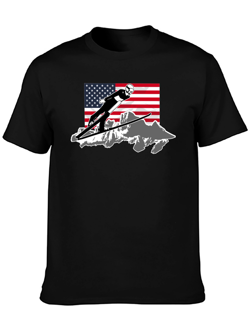 Ski Jumper USA Flag Graphic T-Shirt