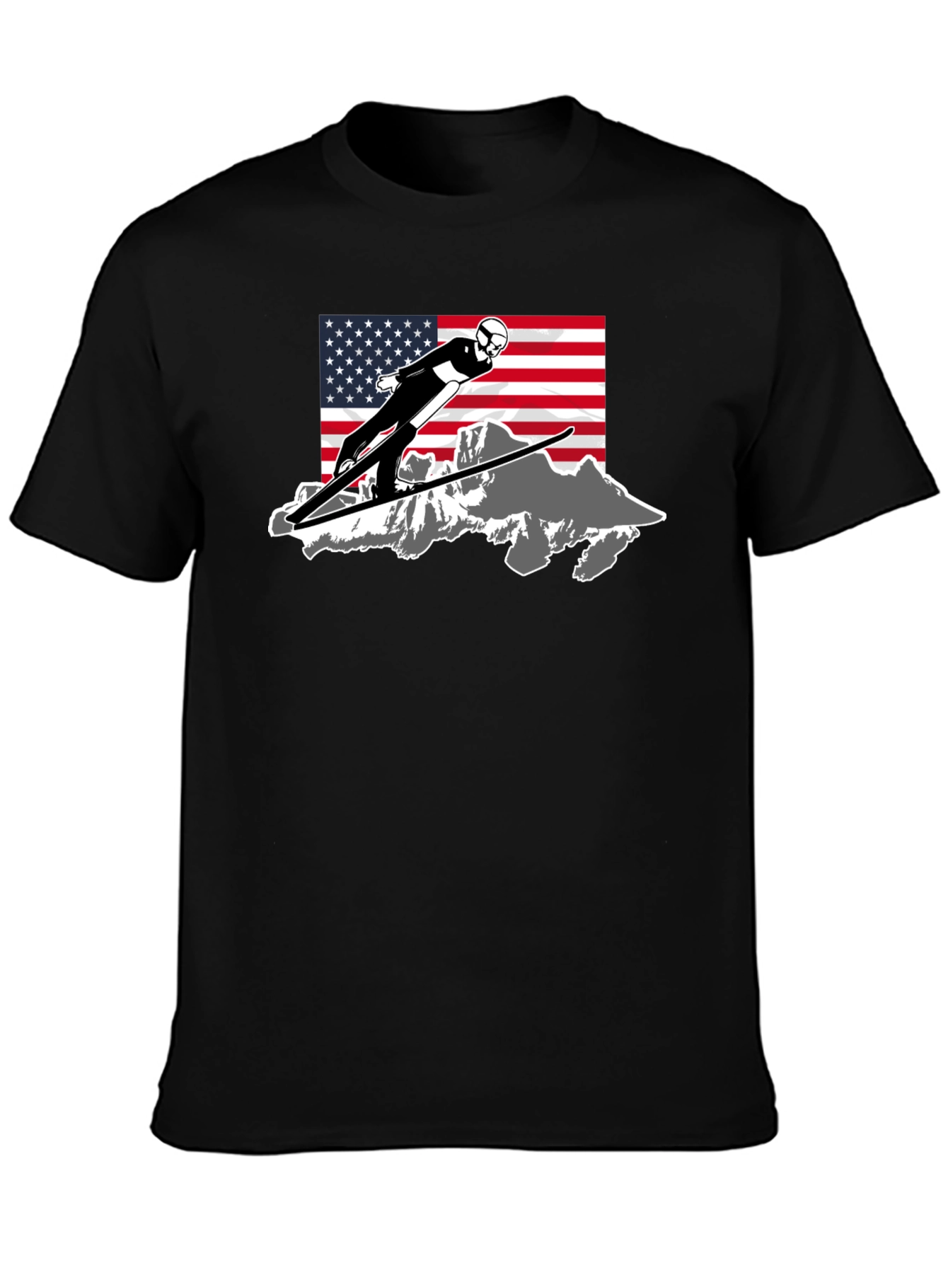 Ski Jumper USA Flag Graphic T-Shirt