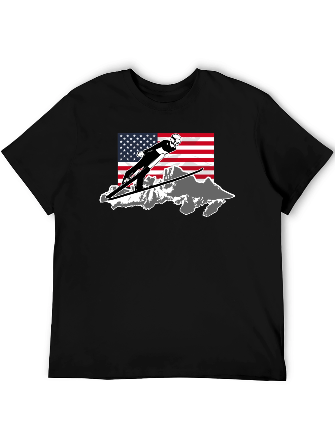 Ski Jumper USA Flag Graphic T-Shirt