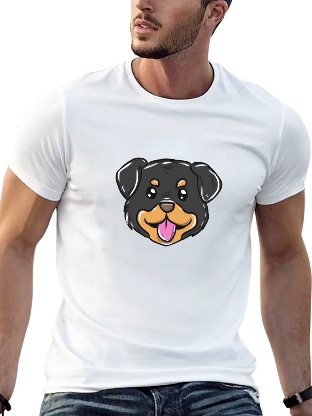Cute Rottweiler Dog Graphic Tee - Black Cotton Blend