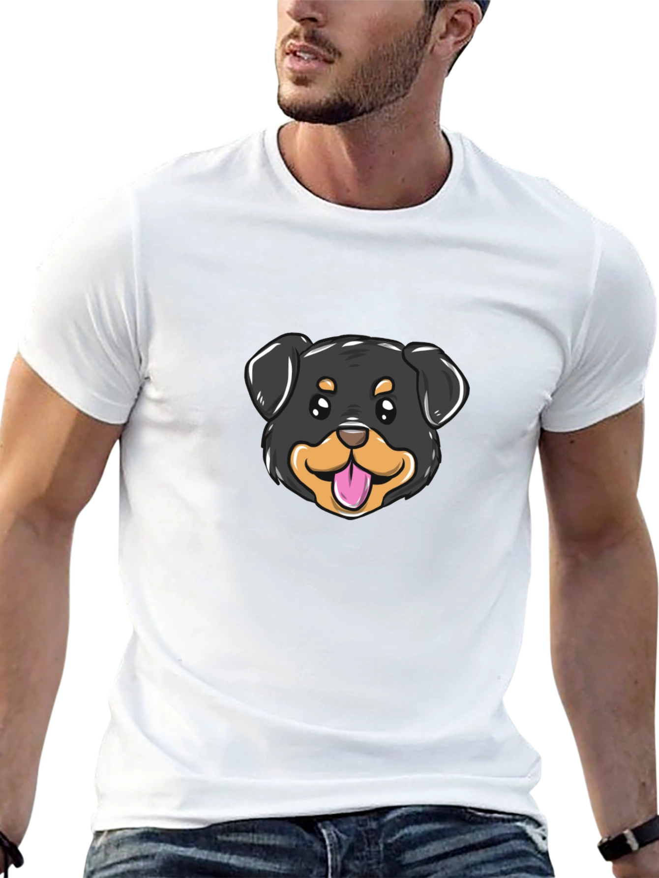 Cute Rottweiler Dog Graphic Tee - Black Cotton Blend