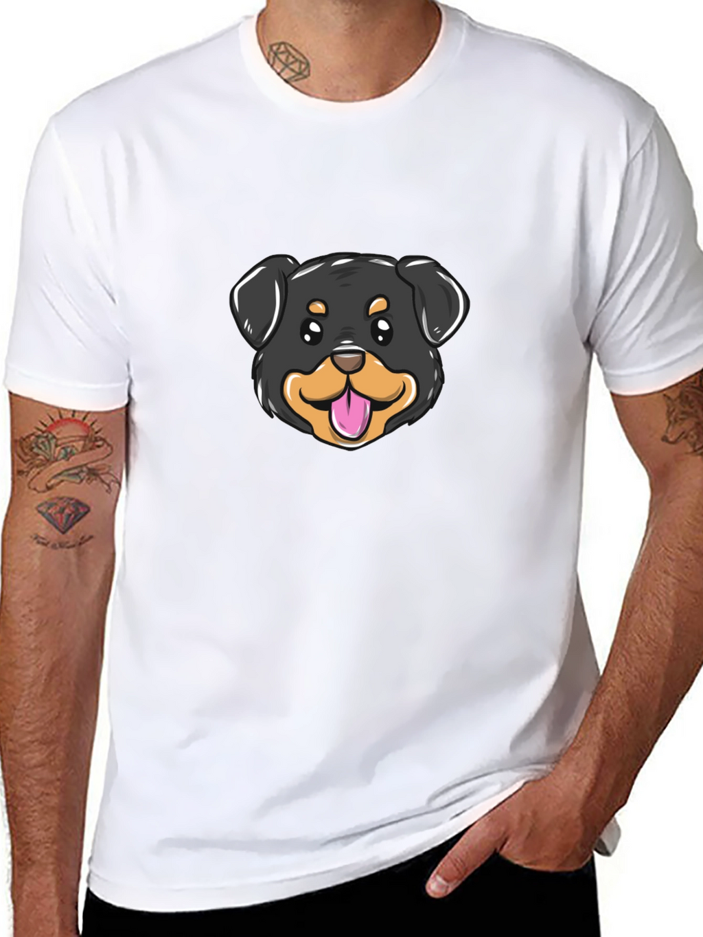 Cute Rottweiler Dog Graphic Tee - Black Cotton Blend
