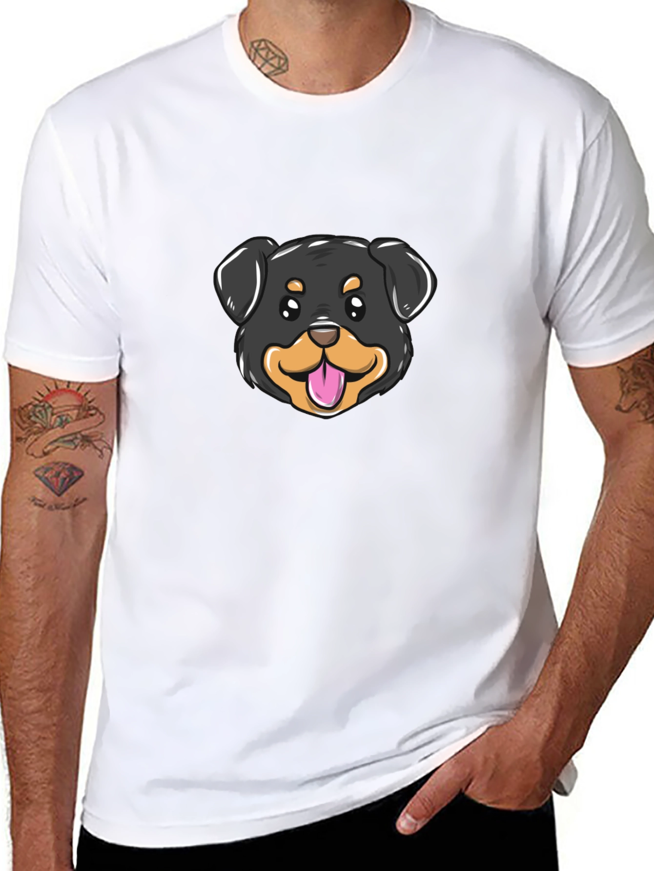 Cute Rottweiler Dog Graphic Tee - Black Cotton Blend