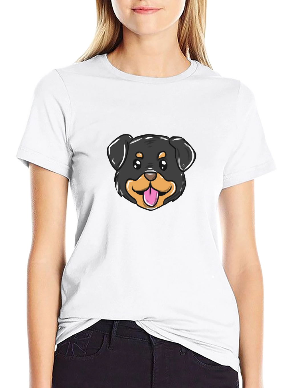 Cute Rottweiler Dog Graphic Tee - Black Cotton Blend