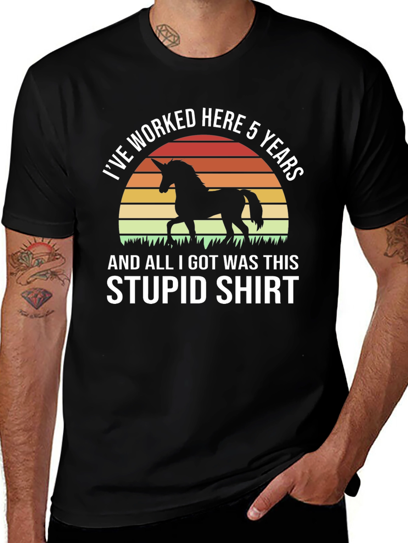 Funny Unicorn 5 Year Work Anniversary T-Shirt