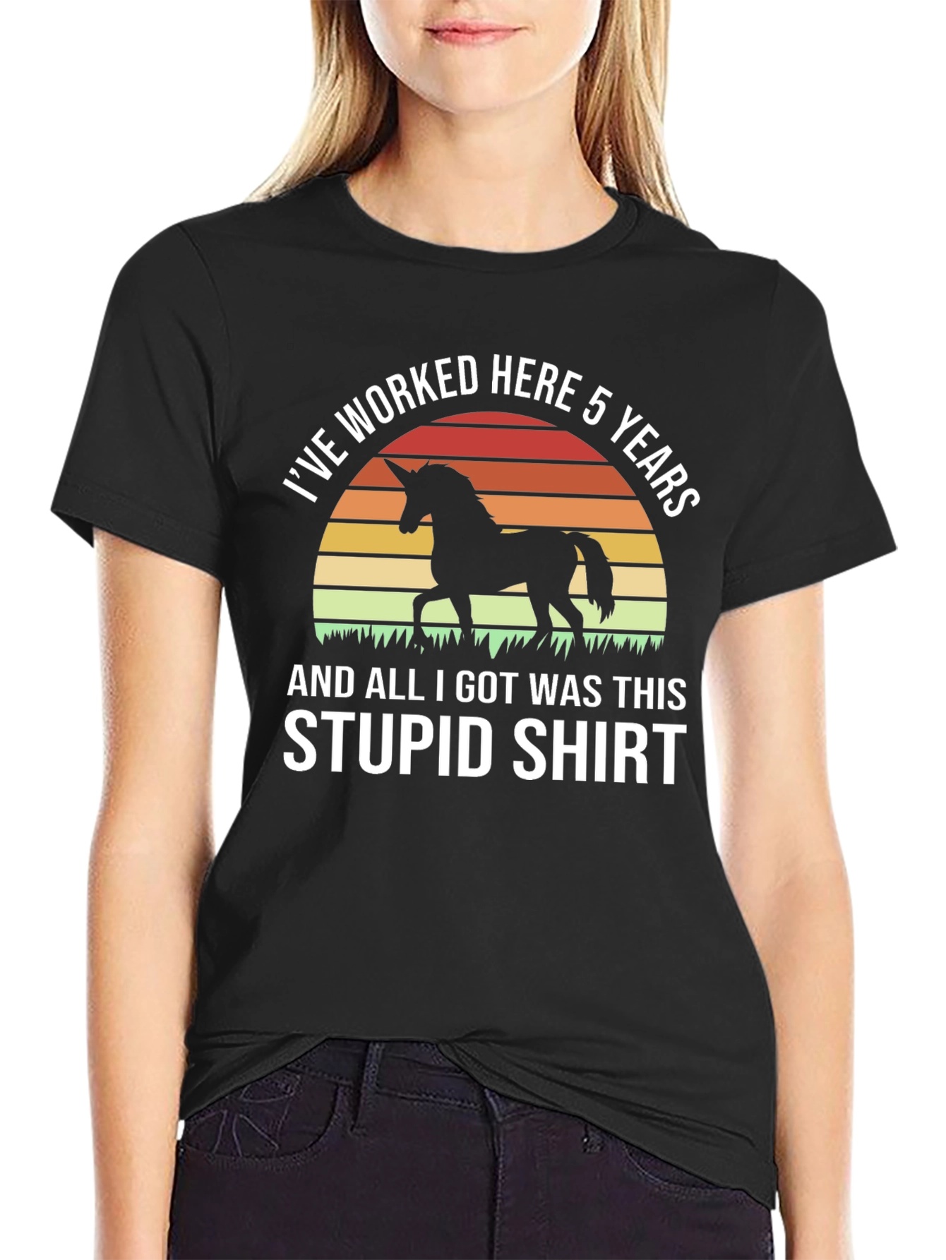 Funny Unicorn 5 Year Work Anniversary T-Shirt
