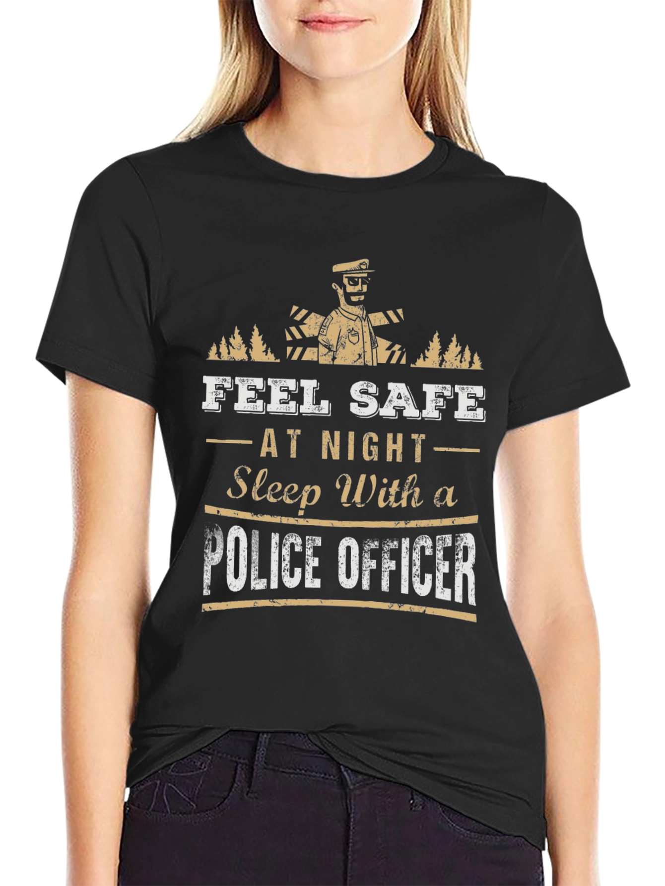 Feel Safe Police Officer Graphic Tee - Black