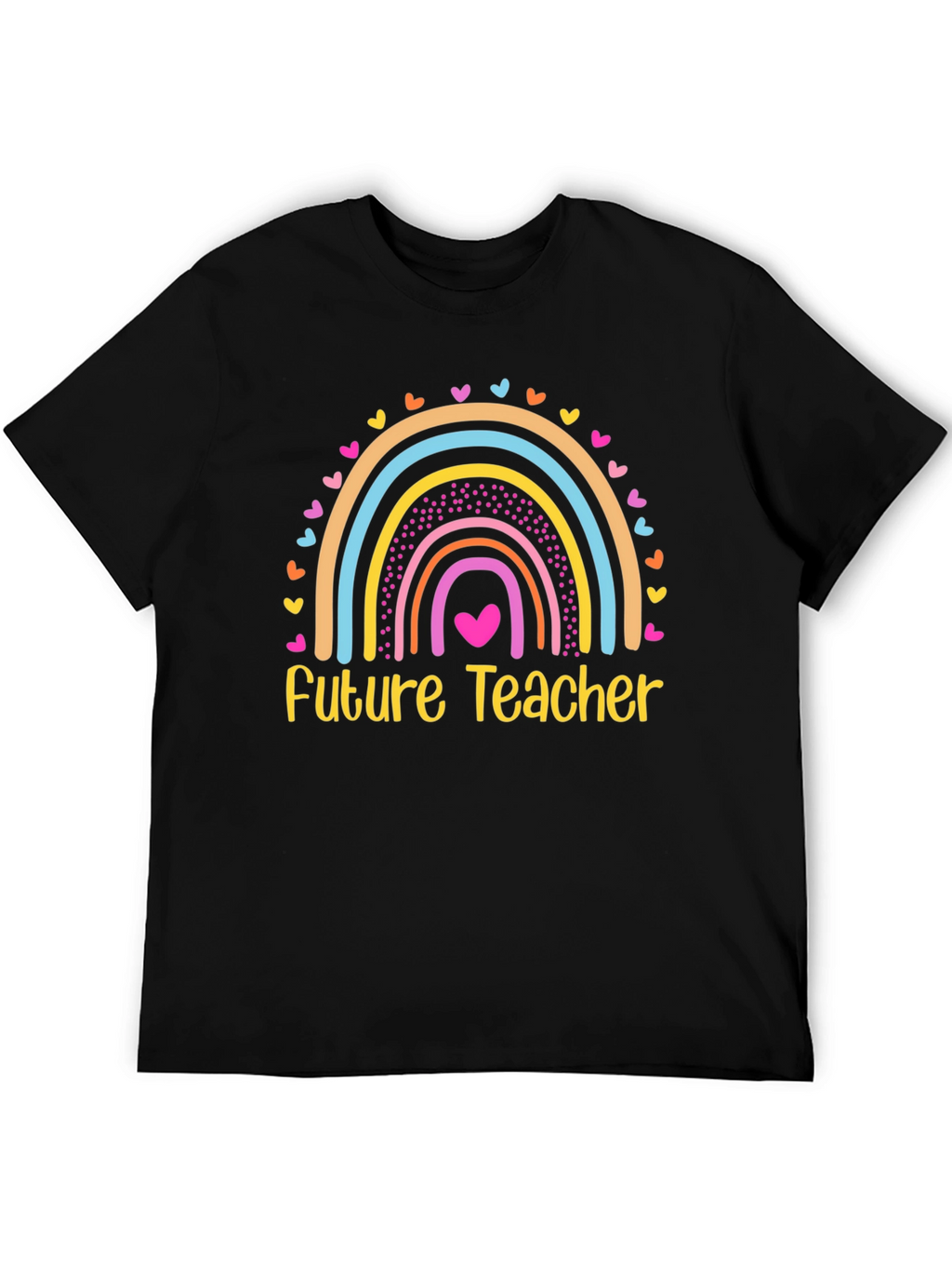 Future Teacher Rainbow Heart T-Shirt - Black Cotton Tee