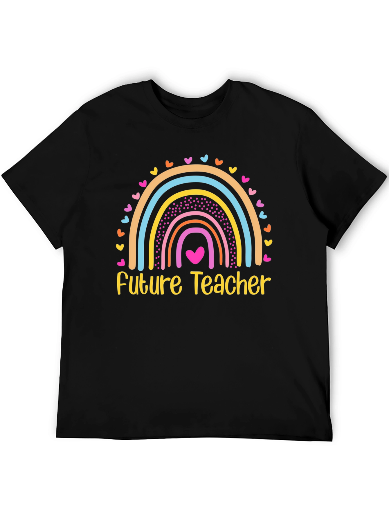 Future Teacher Rainbow Heart T-Shirt - Black Cotton Tee