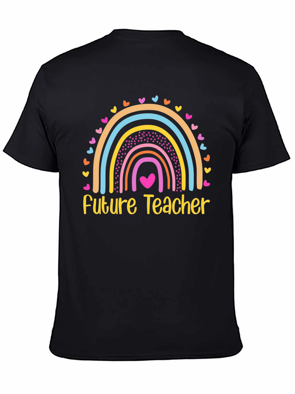 Future Teacher Rainbow Heart T-Shirt - Black Cotton Tee