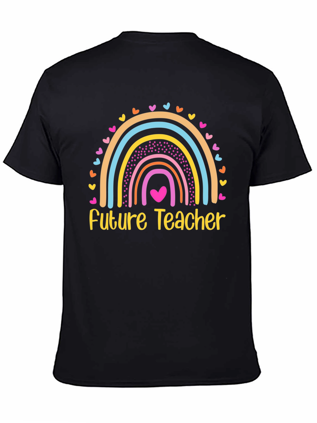 Future Teacher Rainbow Heart T-Shirt - Black Cotton Tee