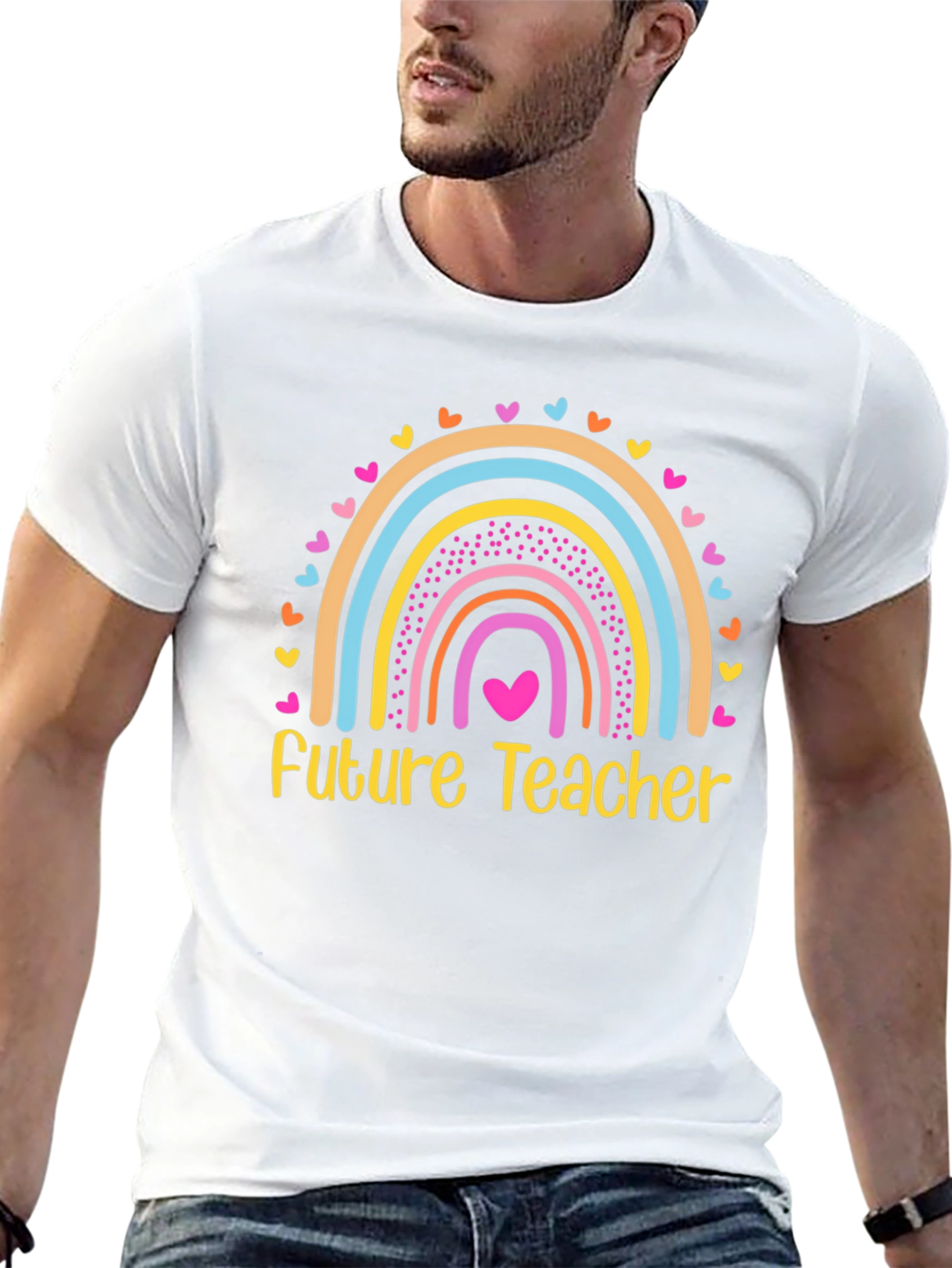 Future Teacher Rainbow Heart T-Shirt - Black Cotton Tee