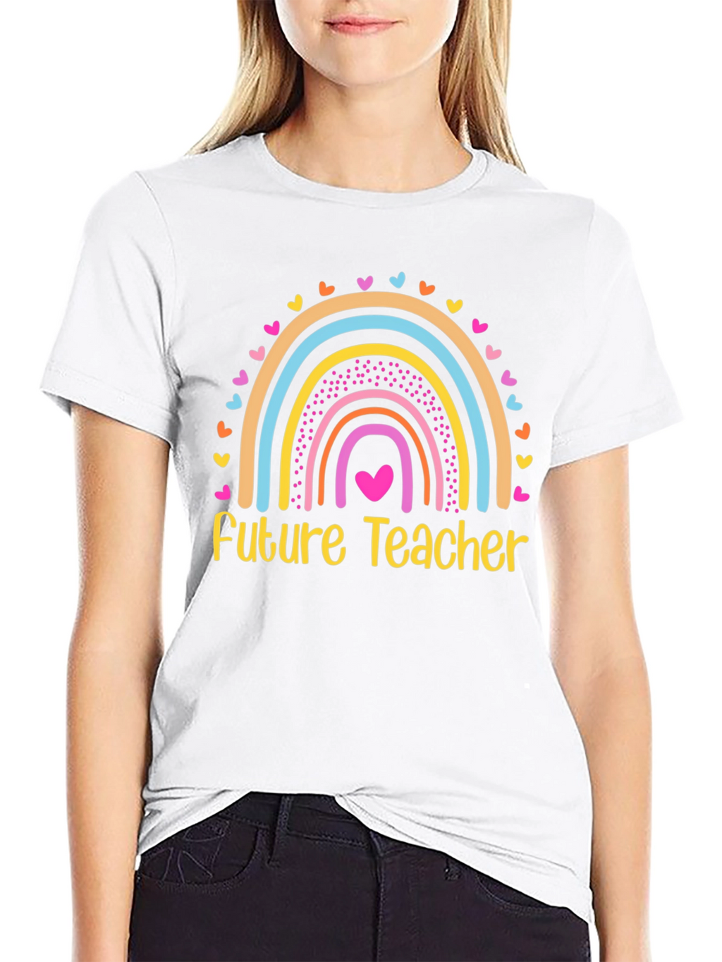 Future Teacher Rainbow Heart T-Shirt - Black Cotton Tee