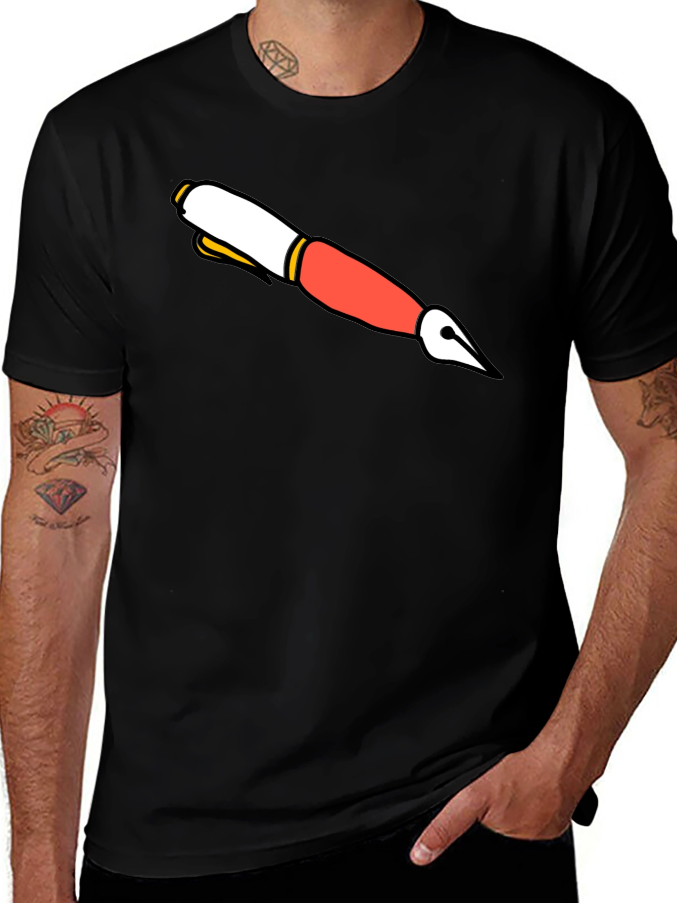 Cartoon Pen Graphic Black T-Shirt
