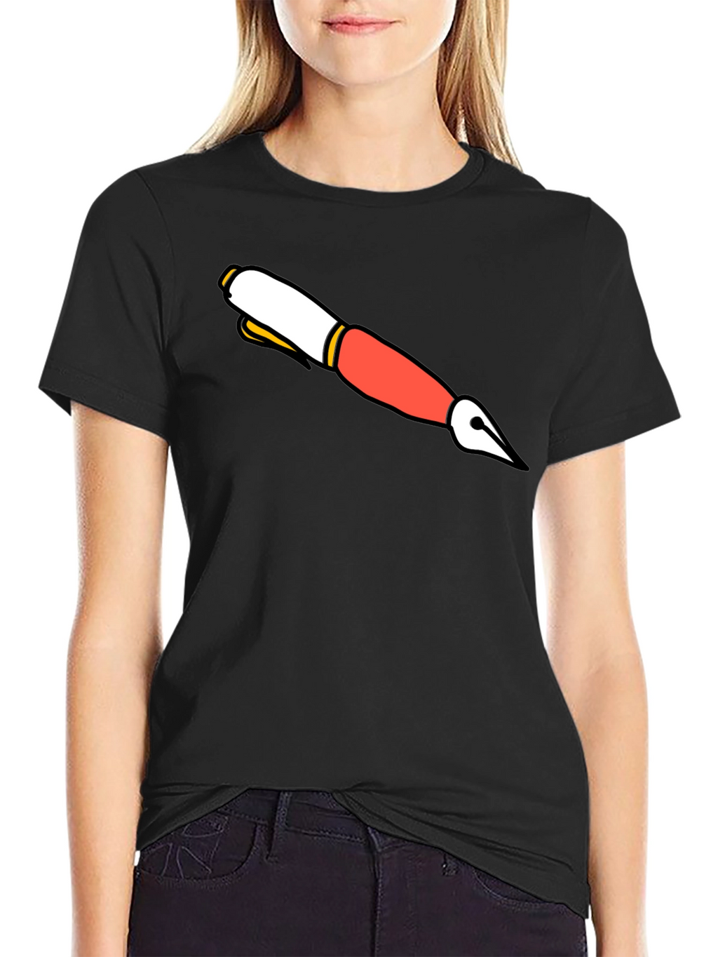 Cartoon Pen Graphic Black T-Shirt