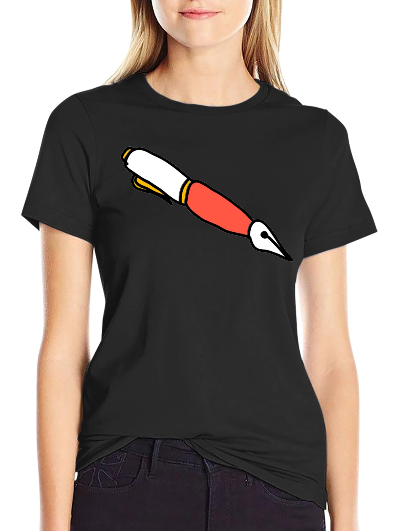 Cartoon Pen Graphic Black T-Shirt