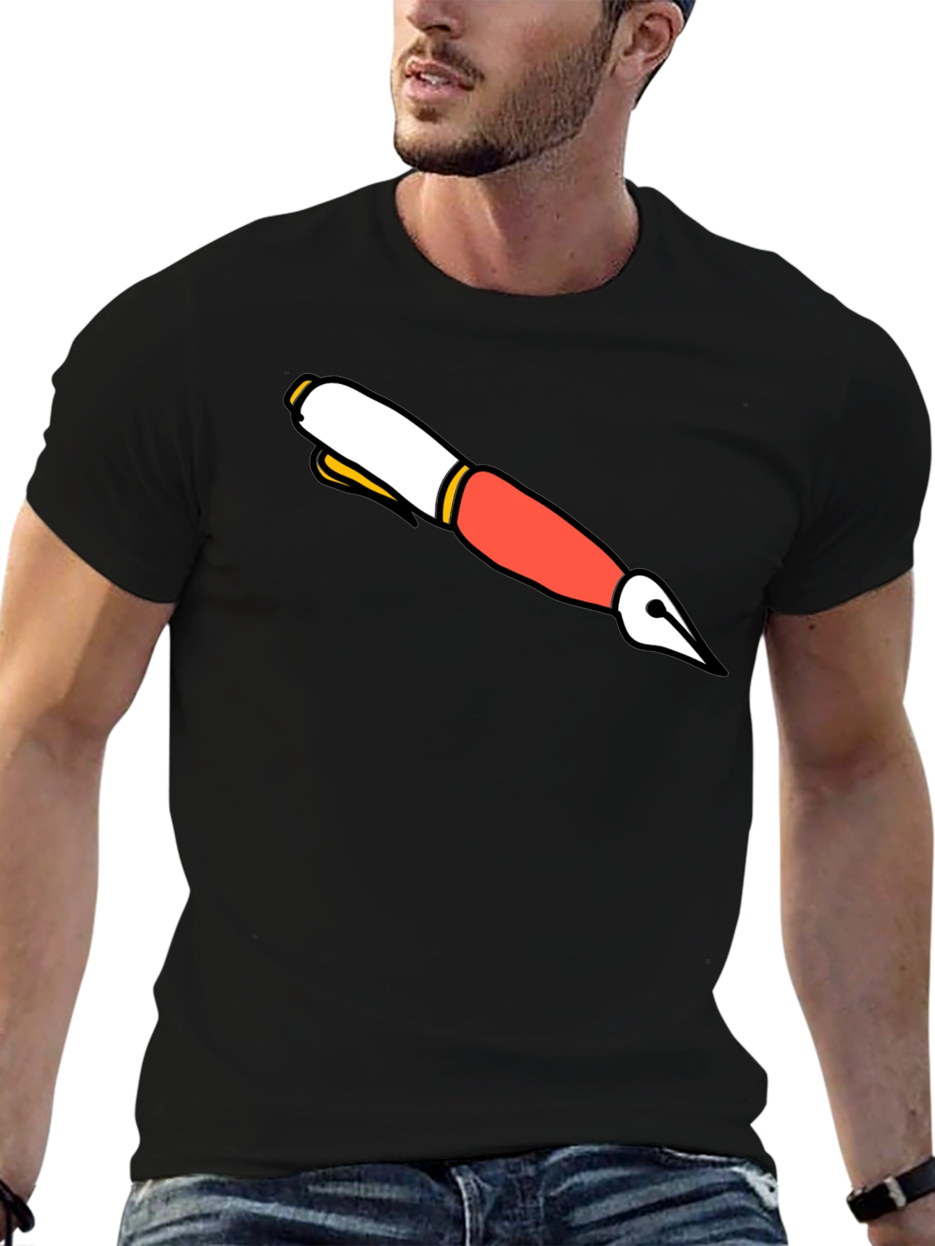 Cartoon Pen Graphic Black T-Shirt