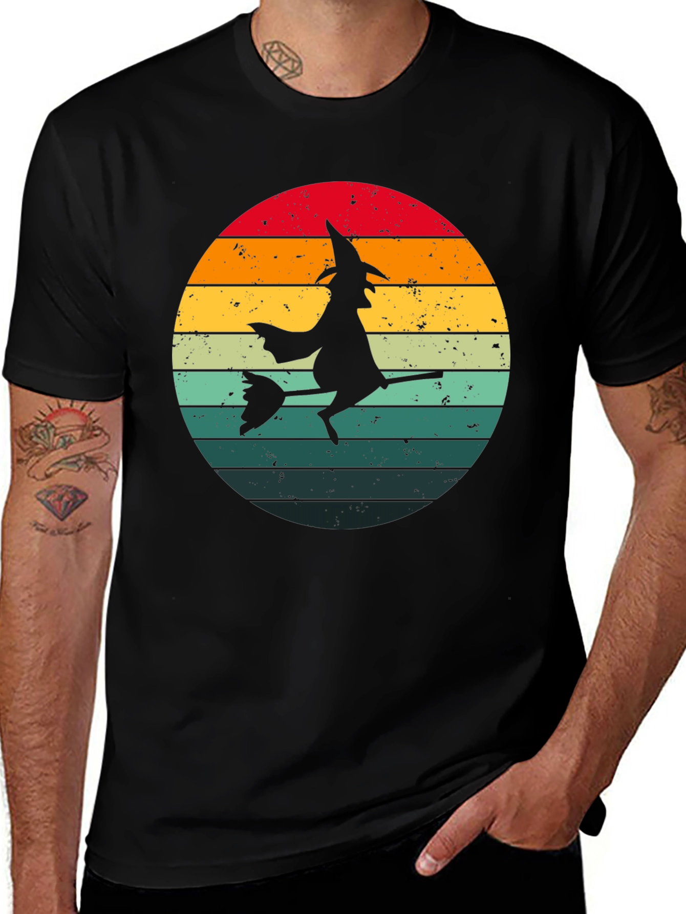 Witch Silhouette Retro Sunset T-Shirt
