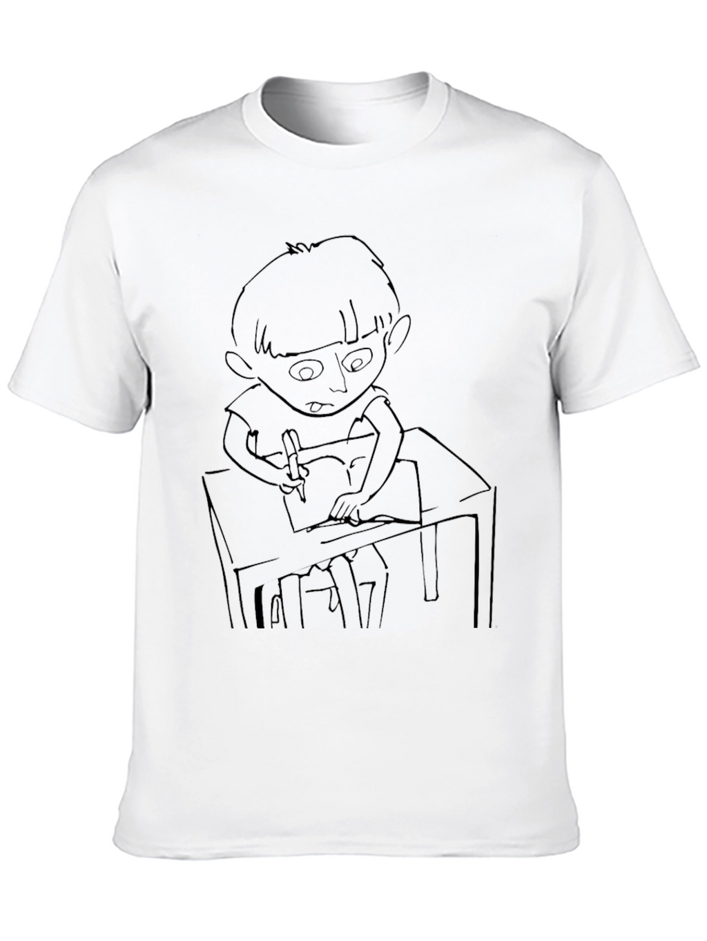 Boy at Desk Graphic Black T-Shirt