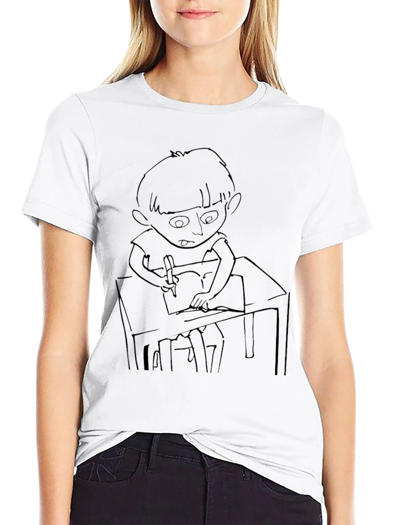 Boy at Desk Graphic Black T-Shirt