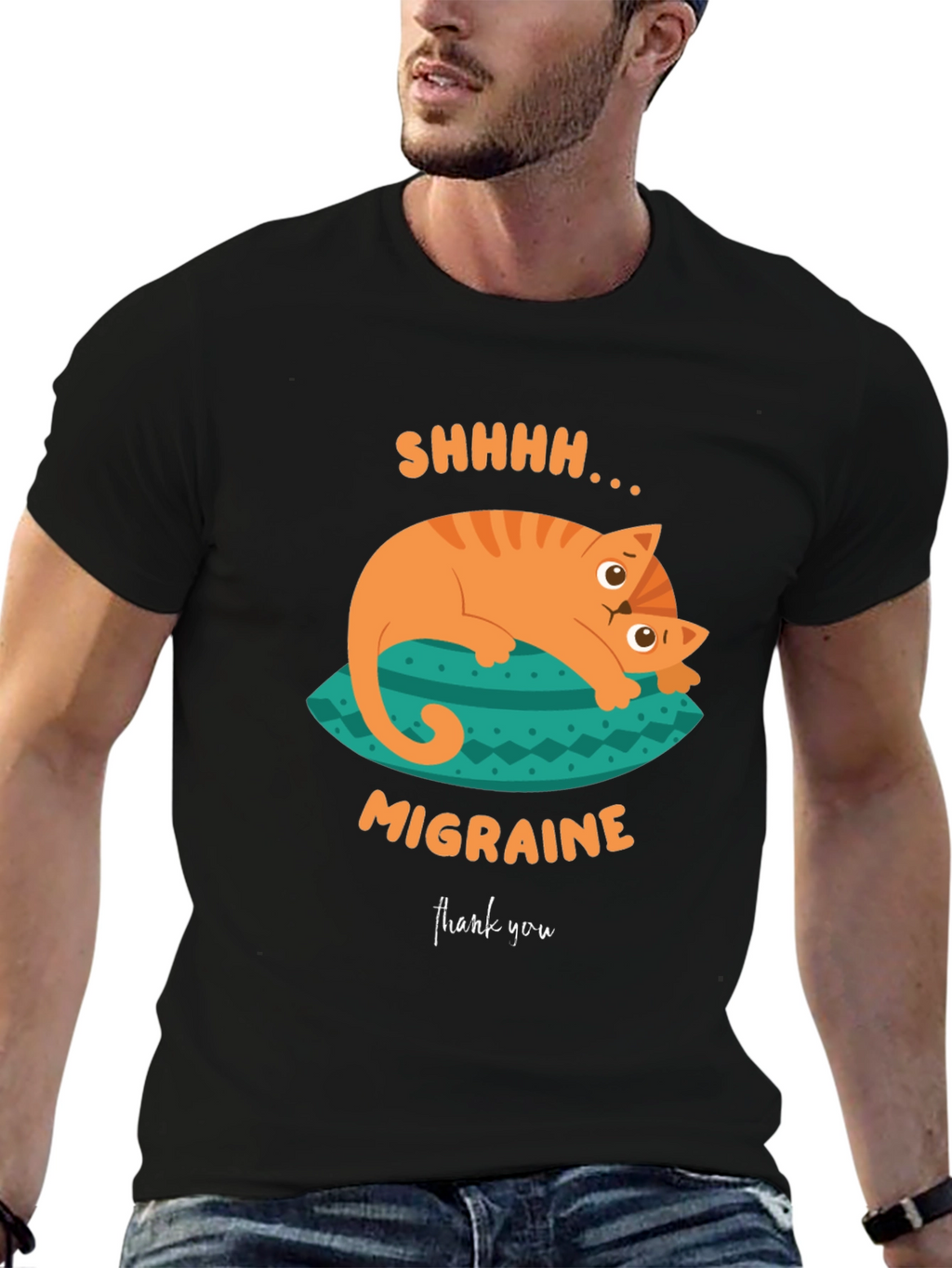 Migraine Cat T-Shirt Novelty Graphic Tee