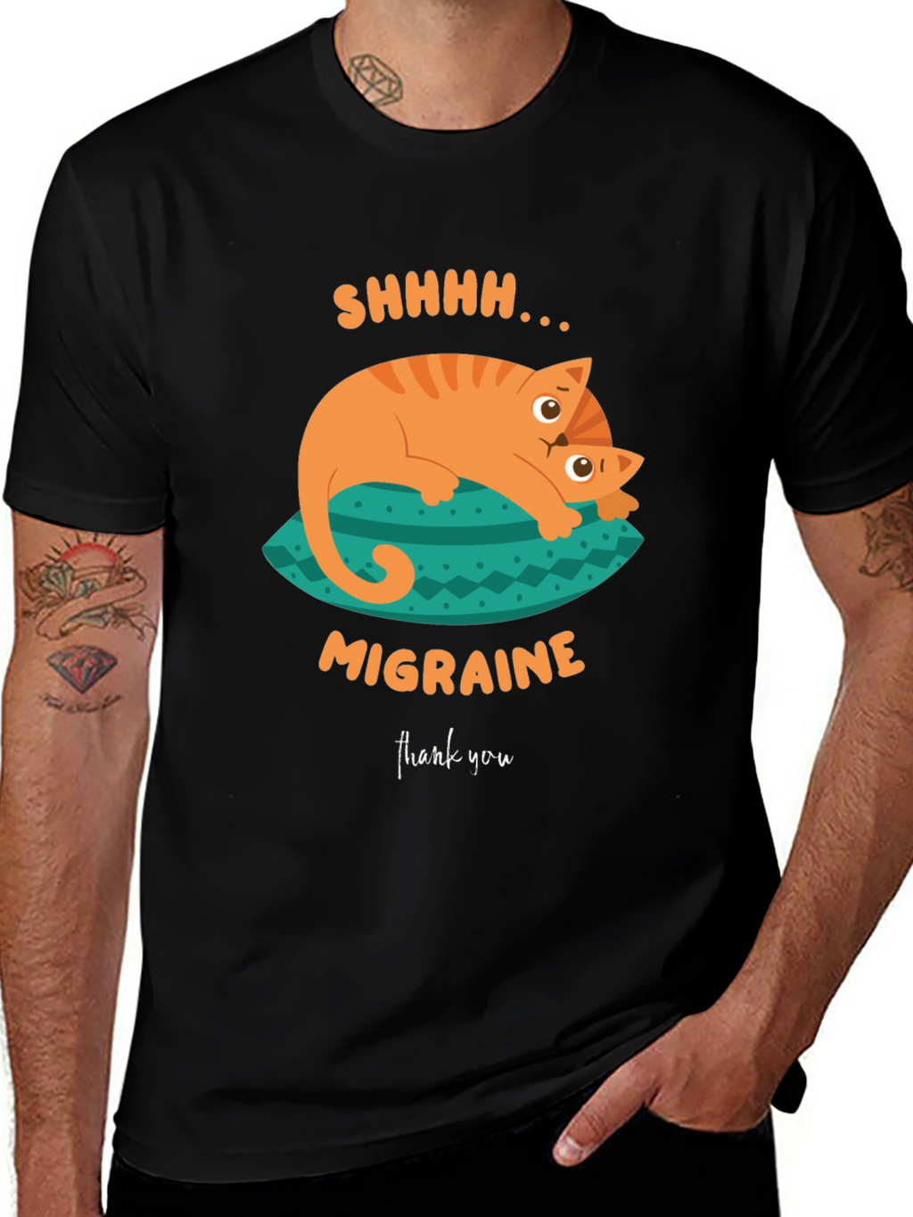 Migraine Cat T-Shirt Novelty Graphic Tee