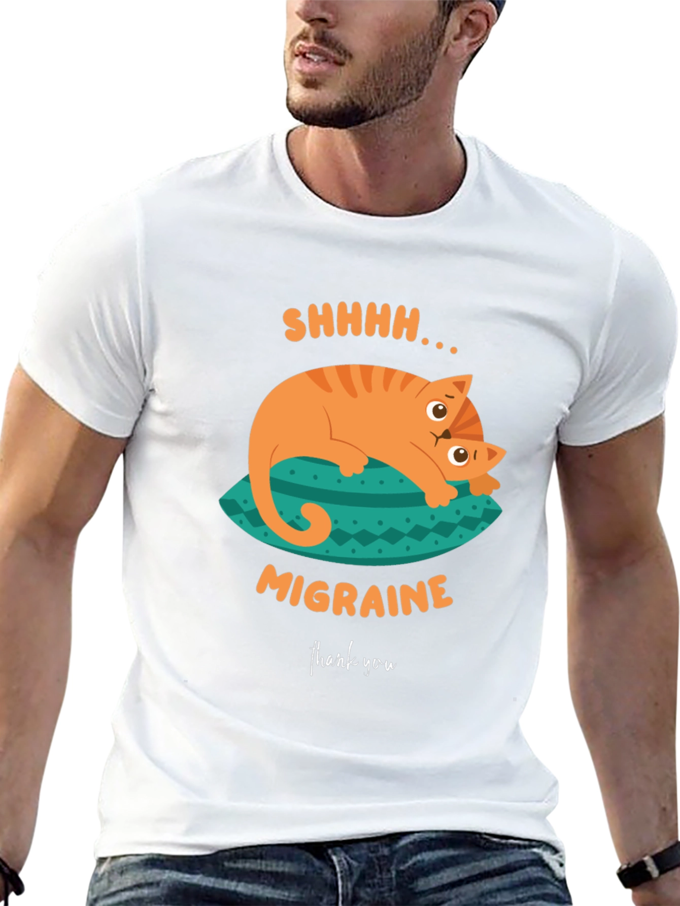 Migraine Cat T-Shirt Novelty Graphic Tee
