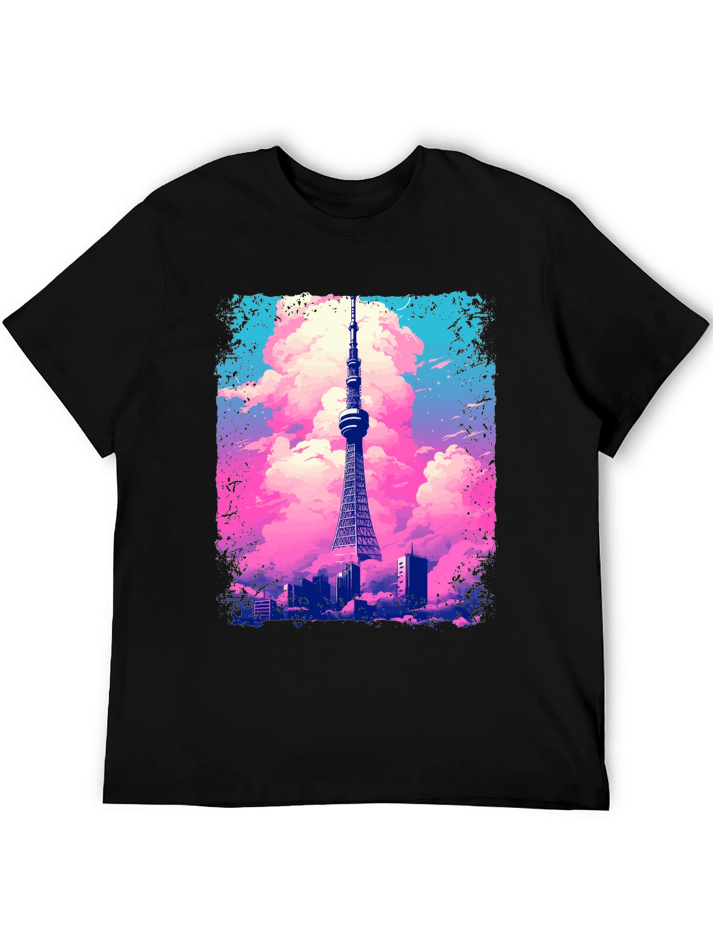Tokyo Tower Graphic Tee - Artistic Black T-Shirt