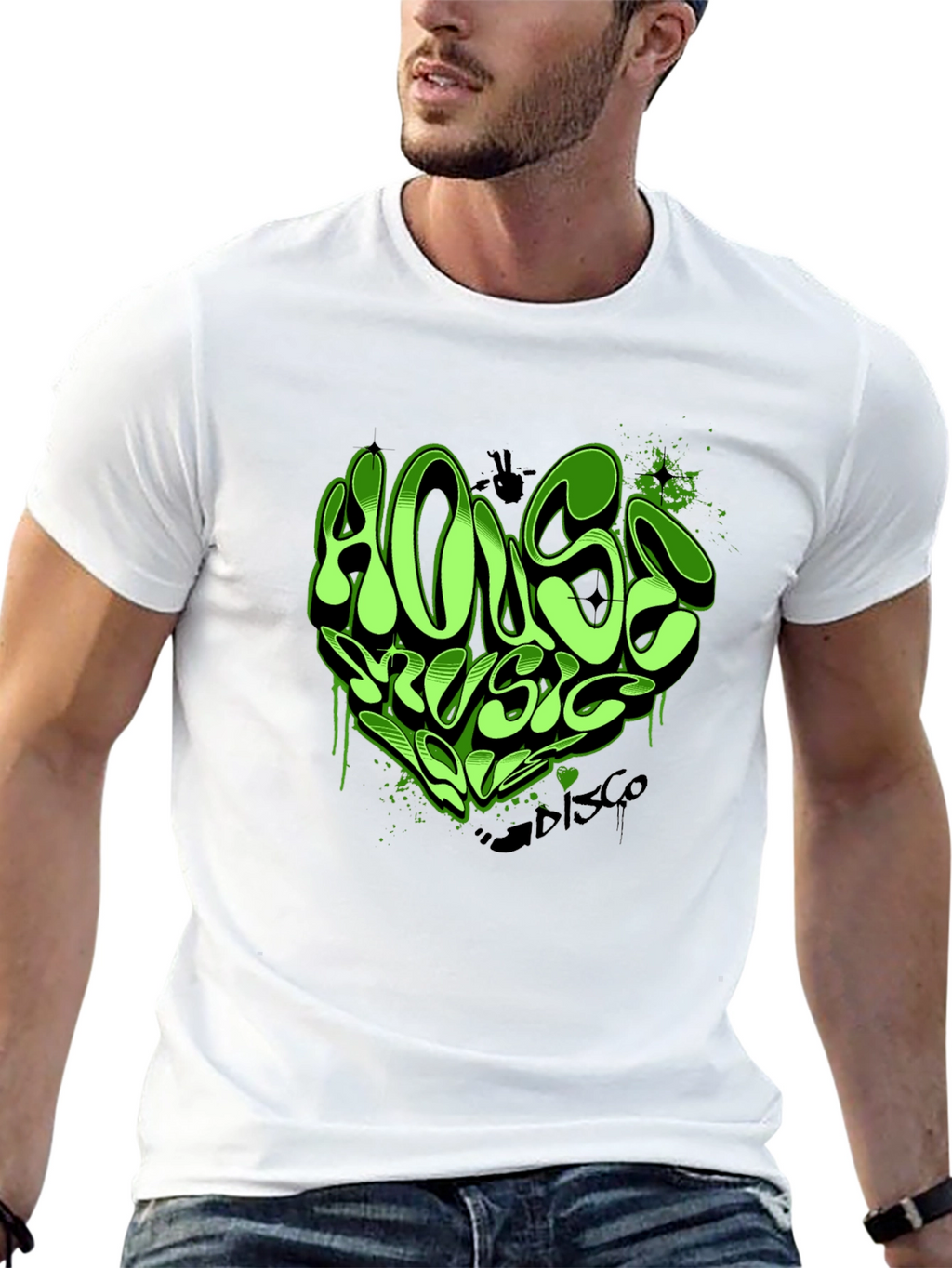 House Music T-Shirt - Green Graffiti Heart Design