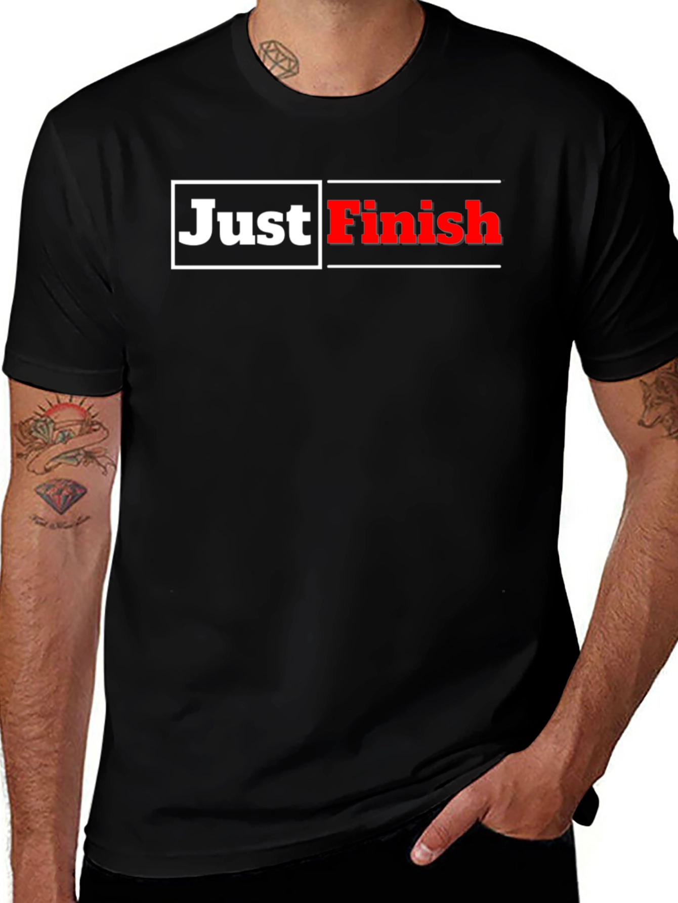 Just Finish Black Graphic T-Shirt