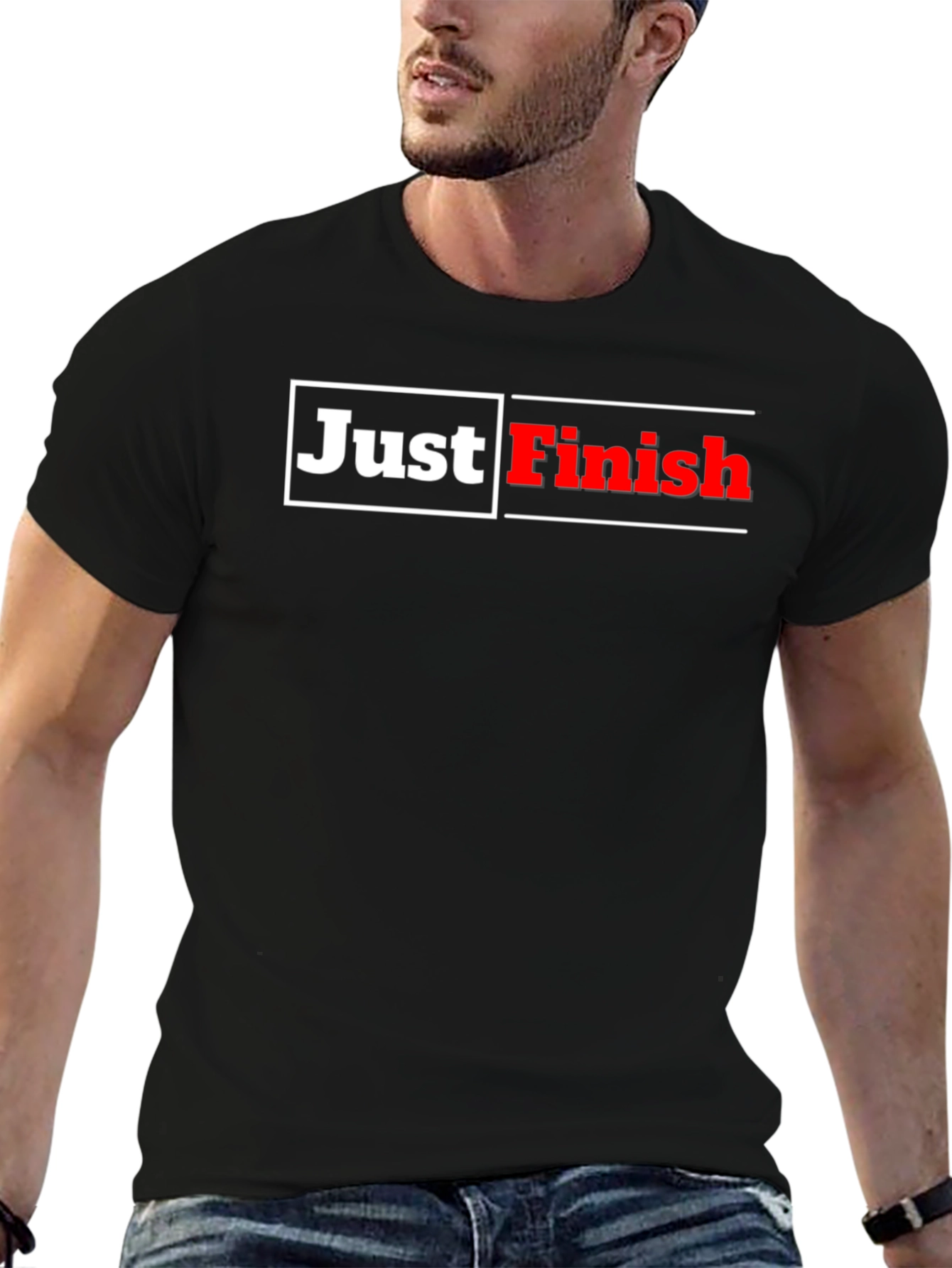 Just Finish Black Graphic T-Shirt