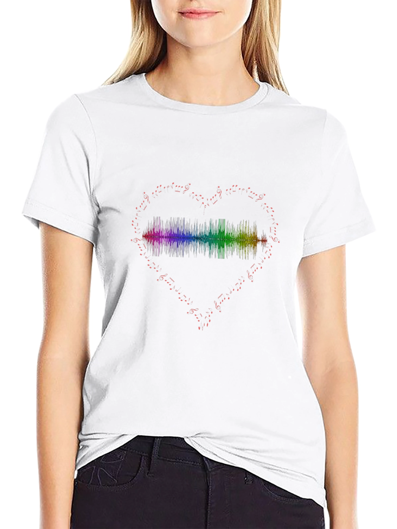 Rainbow Heartbeat Music Note Graphic Tee