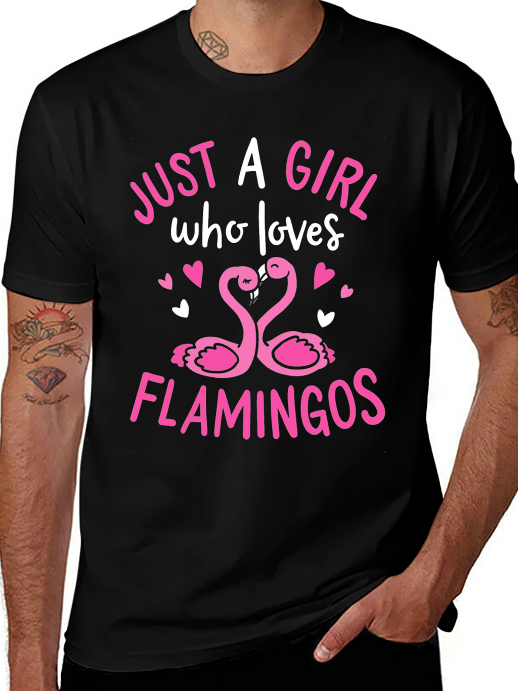 Girl Loves Flamingos Graphic Tee - Black