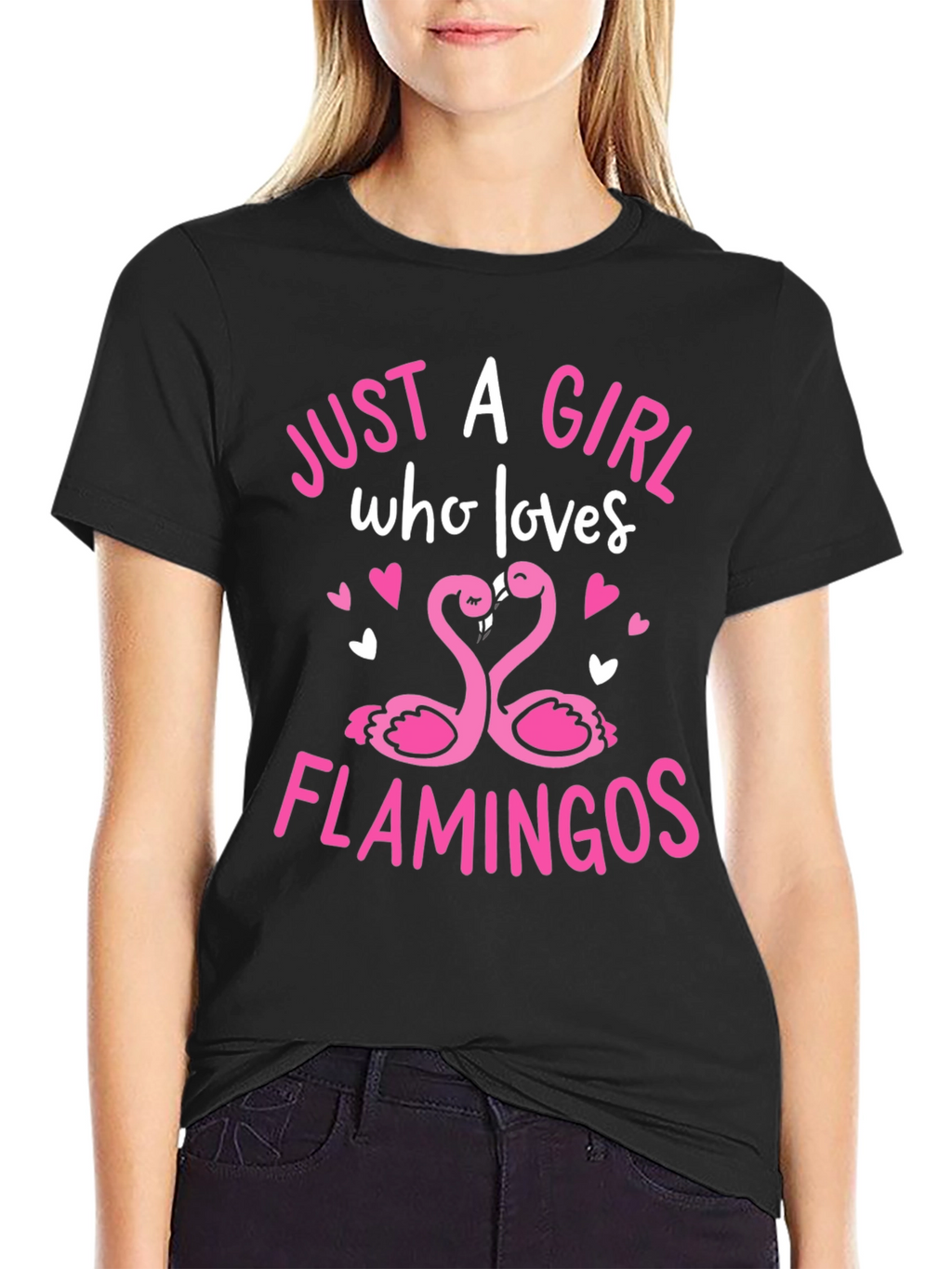 Girl Loves Flamingos Graphic Tee - Black