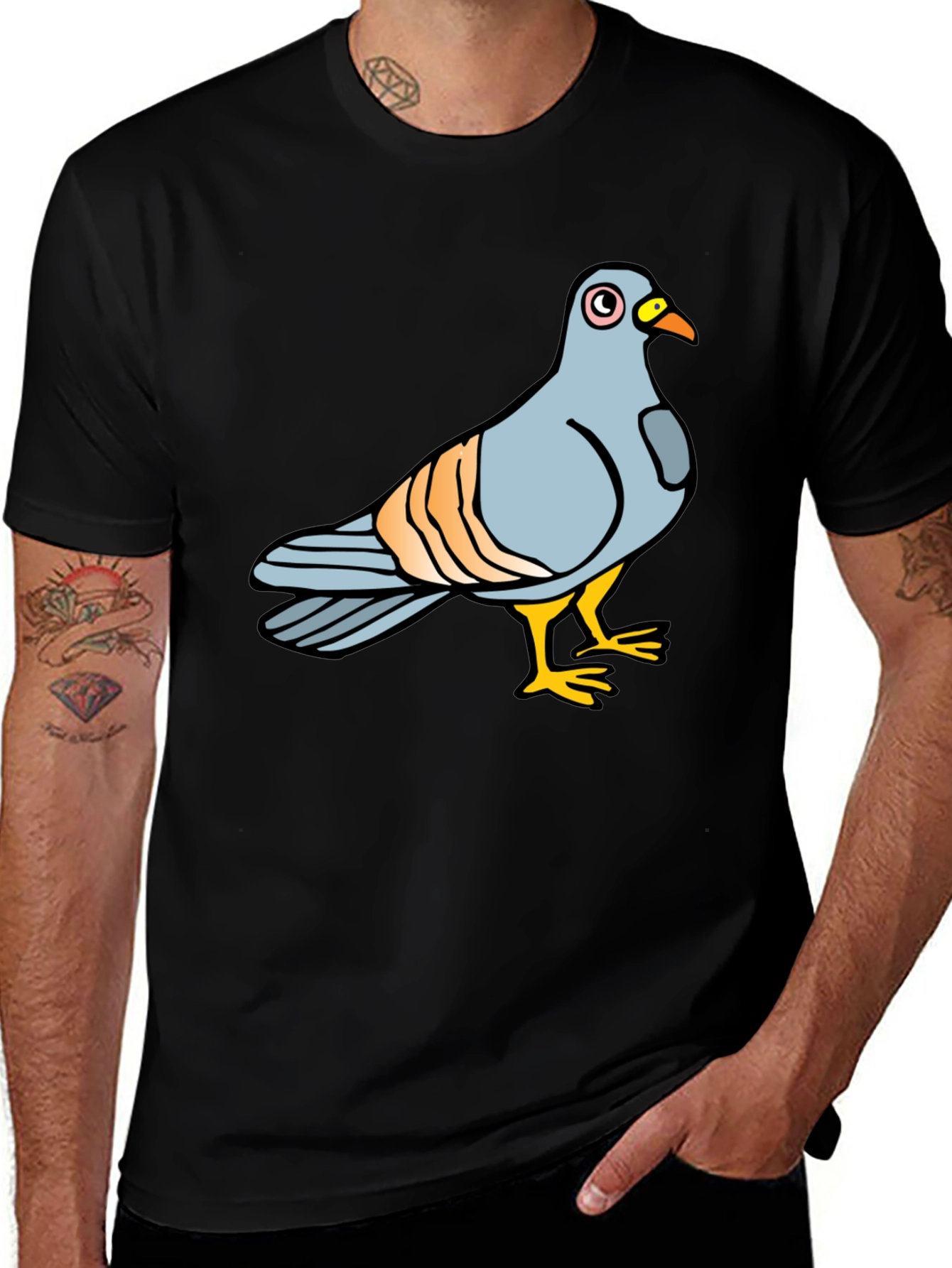 Pigeon Graphic Tee - Soft Cotton Black T-Shirt