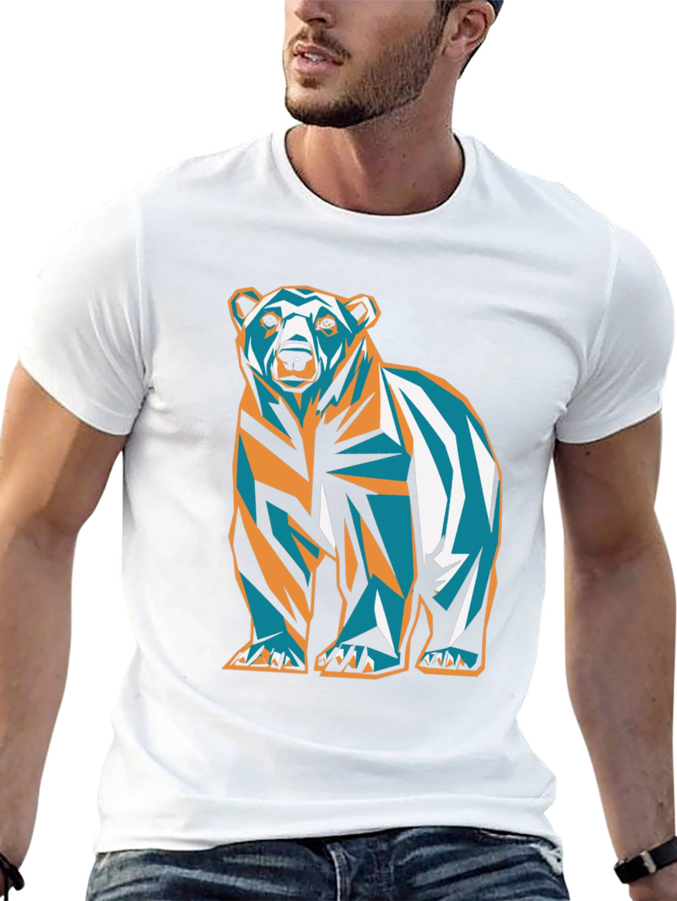 Geometric Bear Graphic Print T-Shirt
