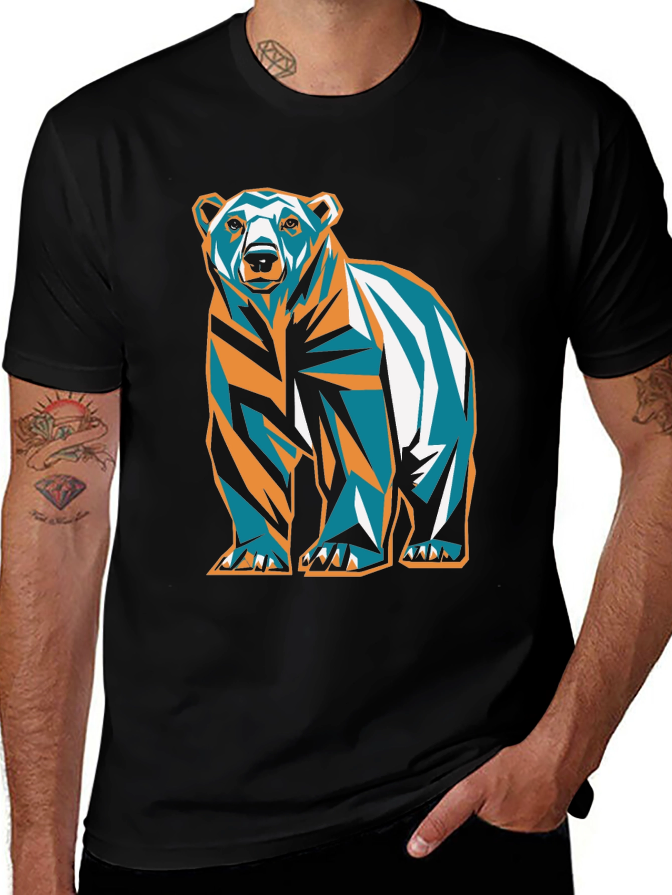 Geometric Bear Graphic Print T-Shirt